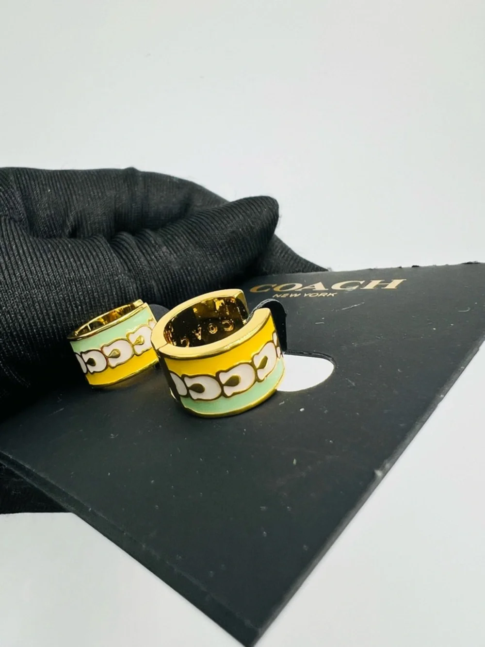 Coach Signature Enamel Huggie Hoop Earrings NWOT - Picture 2 of 5